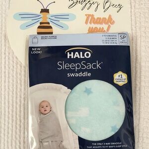 NWT Halo SleepSack Swaddle - Light Blue and White Micro-fleece